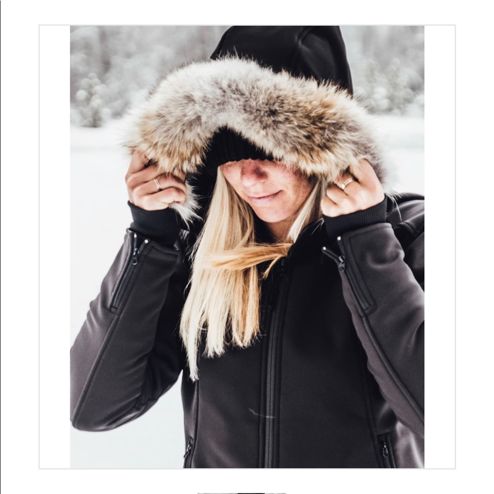 S Women's Black Hooded Jacket with Fur Trim Beyond Clothing